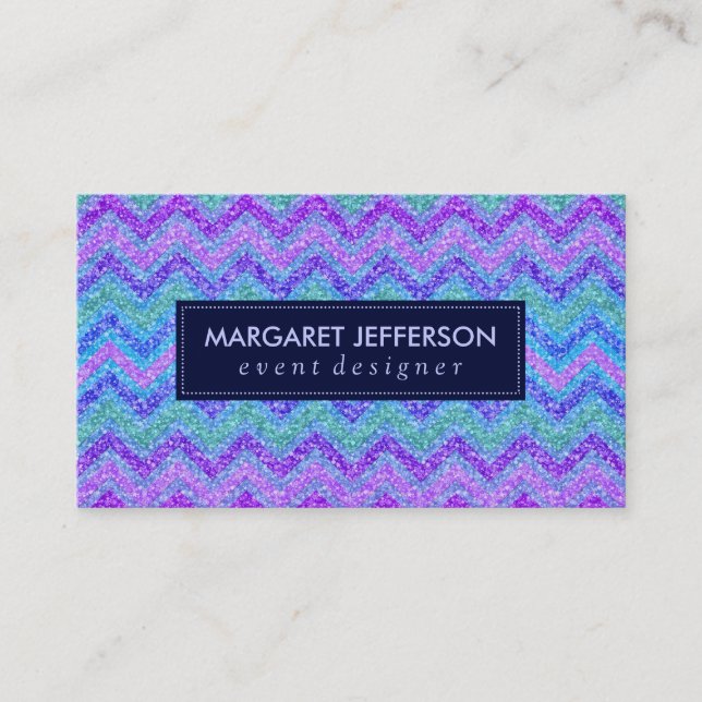 Colourful Glitter & Sparkles Zigzag Chevron Busine Business Card (Front)