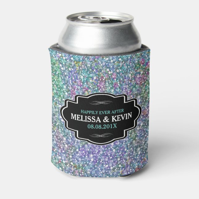 Colourful Glitter texture Black Frame Accent Can Cooler (Can Back)