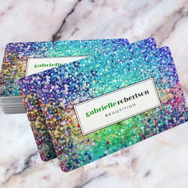 Colourful glitter texture image, custom text business card (Creator Uploaded)