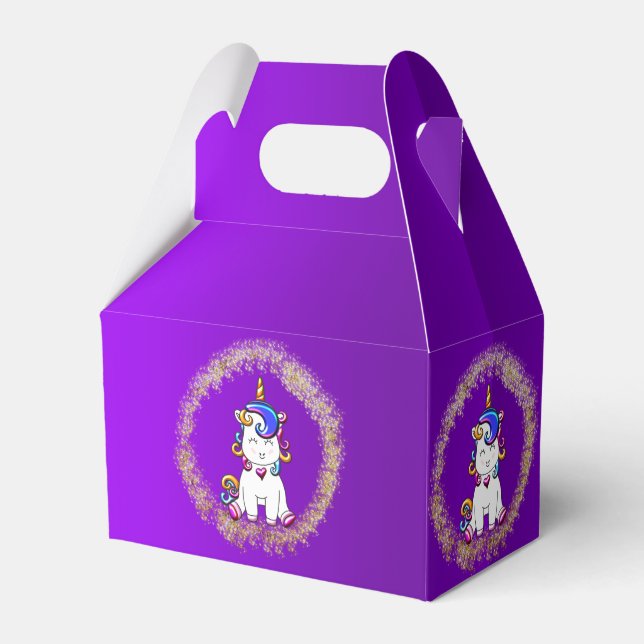 Colourful Glitter Unicorn Purple Birthday Favor Box (Front Side)