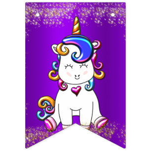 Colourful Glitter Unicorns Purple Bunting Flags