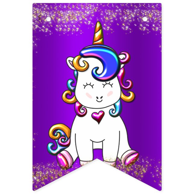 Colourful Glitter Unicorns Purple Bunting Flags (First Flag)