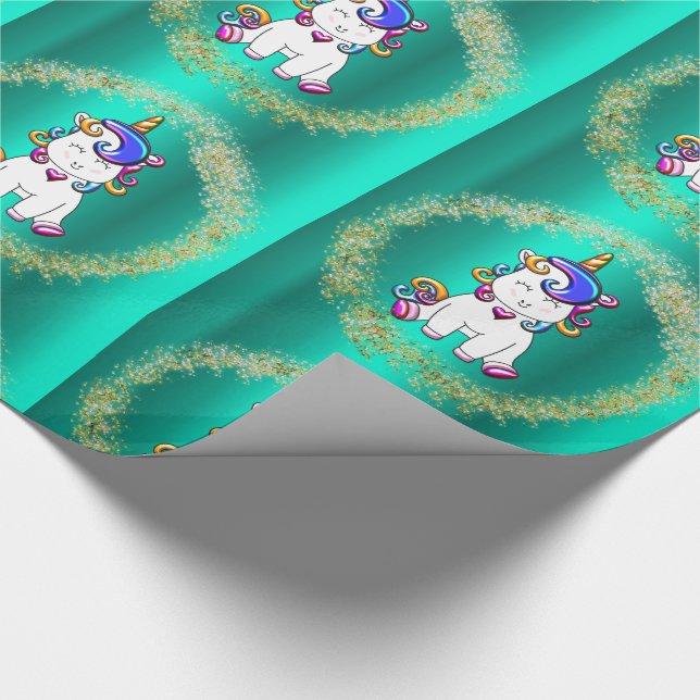 Colourful Glitter Unicorns Teal Wrapping Paper (Corner)