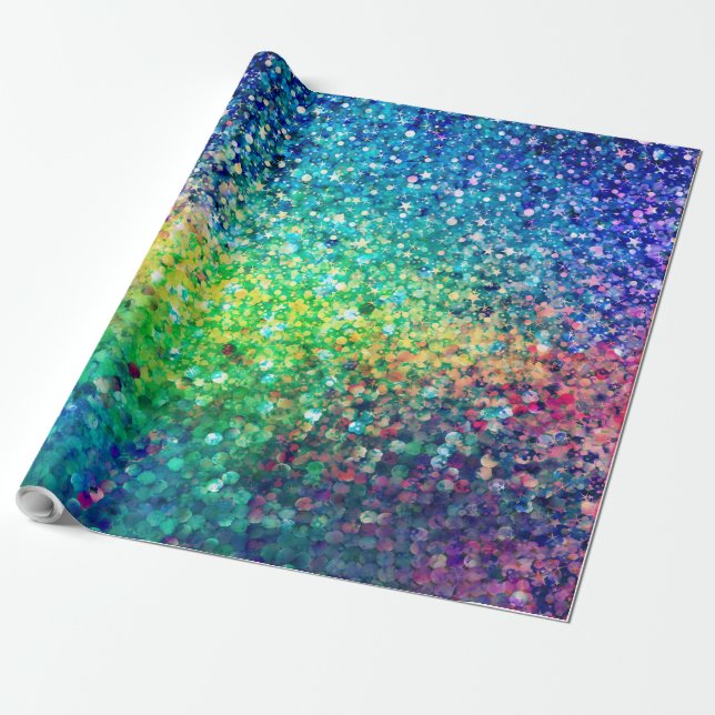 Colourful glitter & white sparkles texture print wrapping paper (Unrolled)