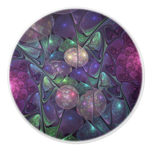Colourful Glittering Modern Abstract Fractal Art Ceramic Knob