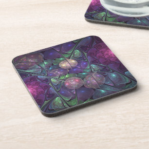 Colourful Glittering Modern Abstract Fractal Art Coaster