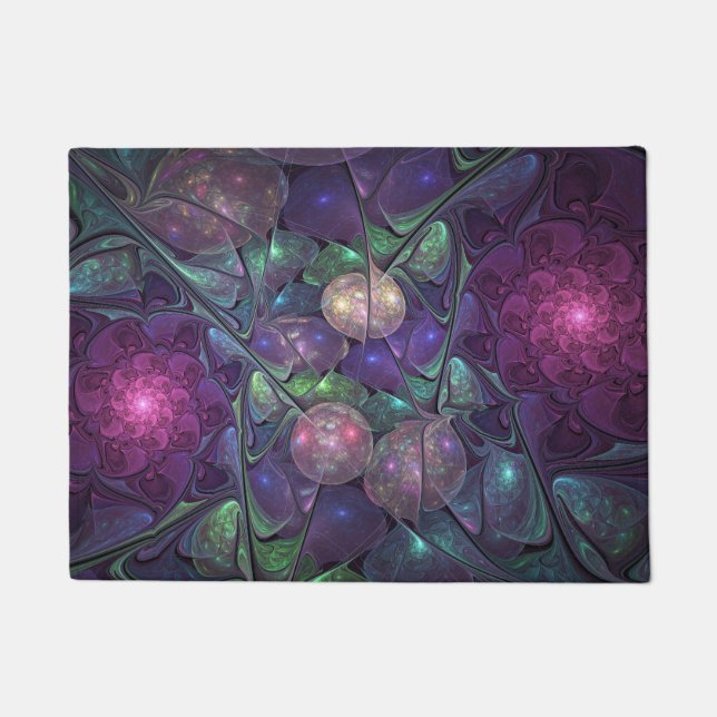 Colourful Glittering Modern Abstract Fractal Art Doormat (Front)