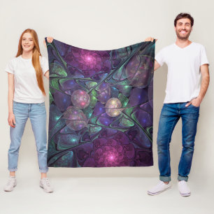 Colourful Glittering Modern Abstract Fractal Art Fleece Blanket