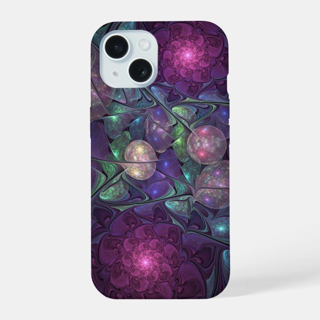 Colourful Glittering Modern Abstract Fractal Art iPhone 15 Case (Back)