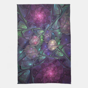 Colourful Glittering Modern Abstract Fractal Art Kitchen Towel