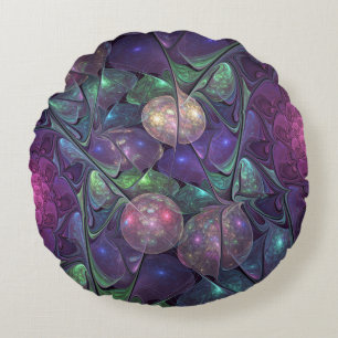 Colourful Glittering Modern Abstract Fractal Art Round Pillow