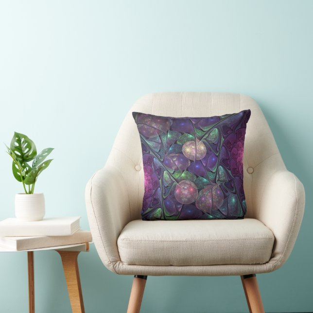 Colourful Glittering Modern Abstract Fractal Art Throw Pillow (Chair)