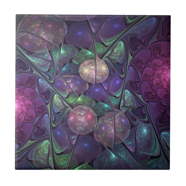 Colourful Glittering Modern Abstract Fractal Art Tile (Front)