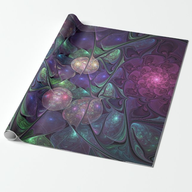 Colourful Glittering Modern Abstract Fractal Art Wrapping Paper (Unrolled)