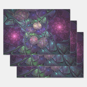 Colourful Glittering Modern Abstract Fractal Art Wrapping Paper Sheet