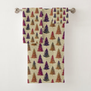 Colourful Glittery Christmas Tree Repeating Patter Bath Towel Set