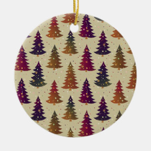 Colourful Glittery Christmas Tree Repeating Patter Ceramic Ornament
