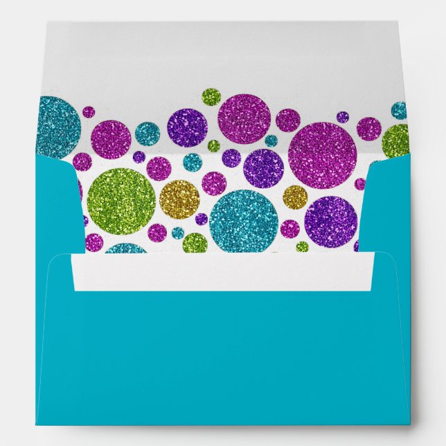 Colourful Glittery Dots on Any Colour Bat Mitzvah Envelopes (Back (Bottom))