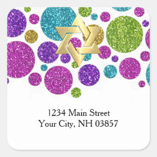 Colourful Glittery Dots on Any Colour Return Addre Square Sticker