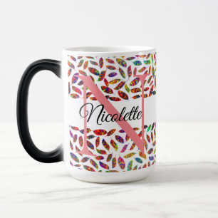 Colourful Glittery Feathers Monogram Personalize Magic Mug