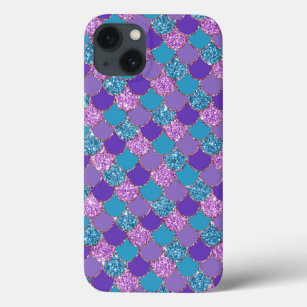 Colourful glittery mermaid scales pattern iPhone 13 case