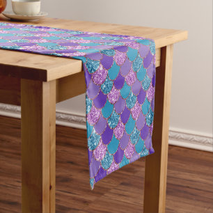Colourful glittery mermaid scales pattern medium t medium table runner
