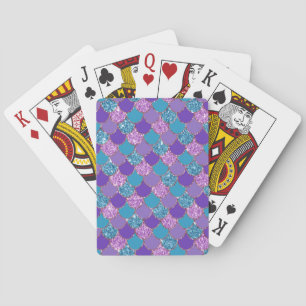 Colourful glittery mermaid scales pattern playing cards