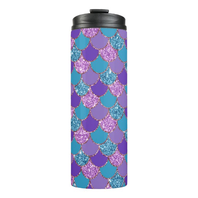 Colourful glittery mermaid scales pattern thermal tumbler (Front)