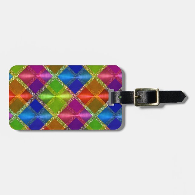 Colourful Glittery Plaid Design Luggage Tag (Front Horizontal)