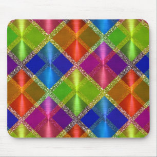 Colourful Glittery Plaid Pattern Mouse Pad