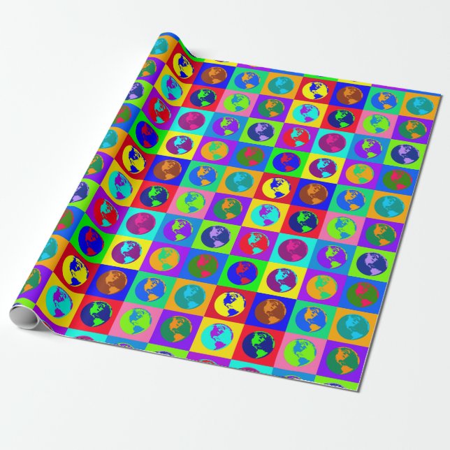 Colourful Globes Wrapping Paper (Unrolled)