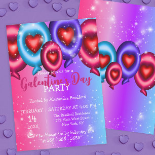 Colourful Glossy Heart Balloons Galentine's Day Invitation