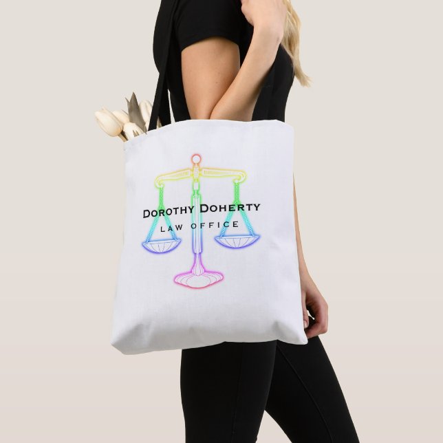 Colourful Glow Scales of Justice | Lawyer Tote Bag (Close Up)