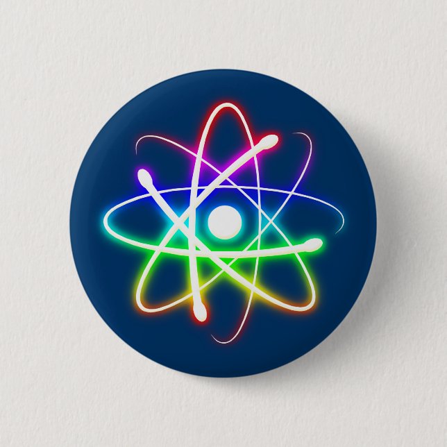 Colourful Glowing Atom 2 Inch Round Button (Front)