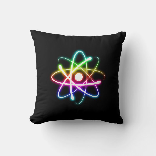 Colourful Glowing Atom | Geek Gifts Throw Pillow (Front)