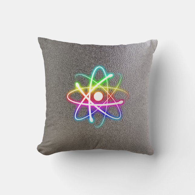 Colourful Glowing Atom | Geek Gifts Throw Pillow (Front)