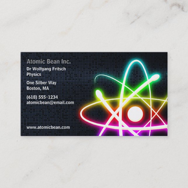 Colourful Glowing Atom - Scientist Business Card (Front)