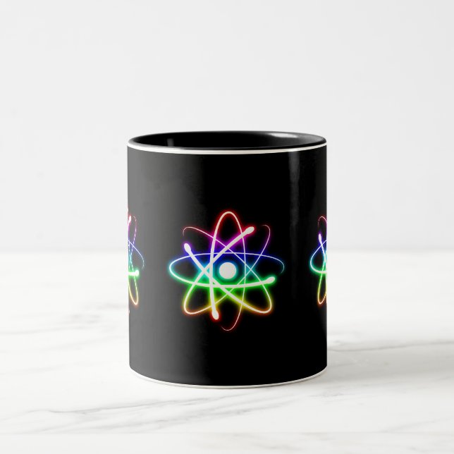 Colourful Glowing Atom Two-Tone Coffee Mug (Center)