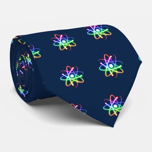 Colourful Glowing Atoms Pattern | Dark Blue Tie (Rolled)
