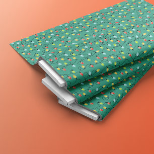 Colourful Glowing Christmas Lights Mint Green Fabric