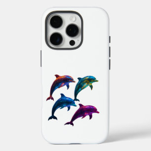 Colourful Glowing Dolphins Art iPhone 16 Pro Case