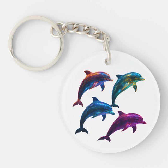 Colourful Glowing Dolphins Art  Keychain (Front)