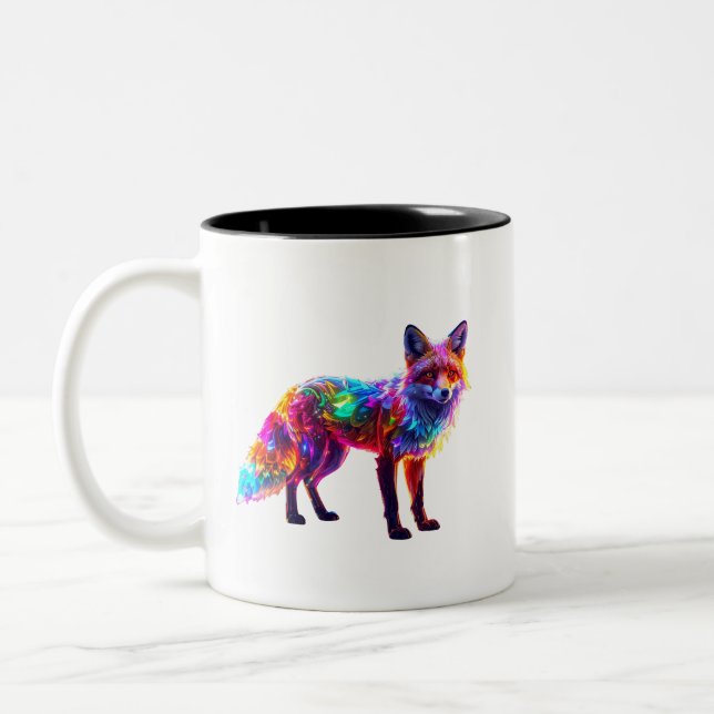 Colourful Glowing Fox Two-Tone Coffee Mug (Left)