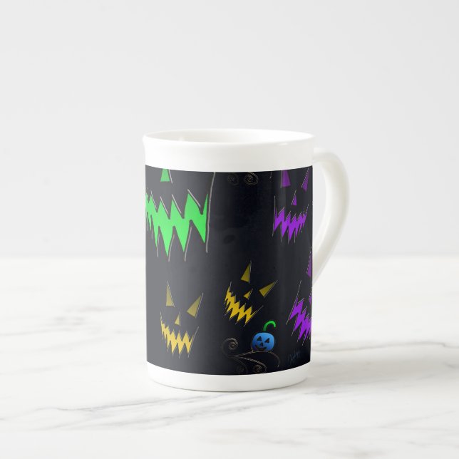 Colourful Glowing Jack O' Lanterns Bone China Mug (Front Right)