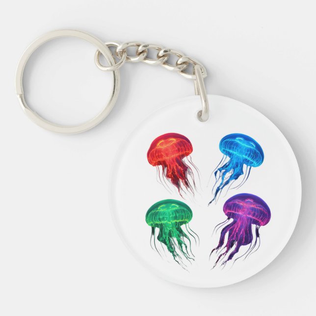 Colourful Glowing Jellyfish Art Keychain (Front)