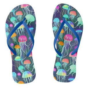 Colourful Glowing Jellyfish Flip Flops