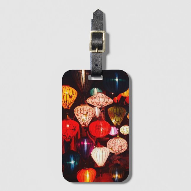 Colourful Glowing Ornate Lanterns Luggage Tag (Front Vertical)