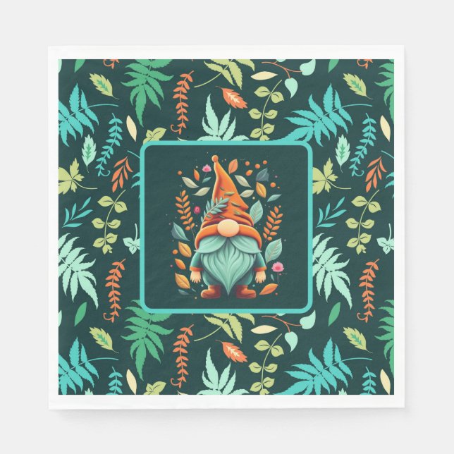 Colourful Gnome And Falling Leaves  Napkin (Front)