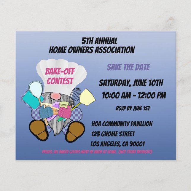 Colourful Gnome Save The Date Bake-off Contest Blu Flyer (Front)
