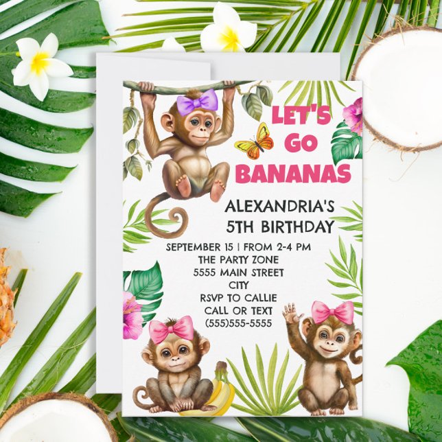 Colourful Go Bananas Monkey Jungle Child's Birthda Invitation (Creator Uploaded)